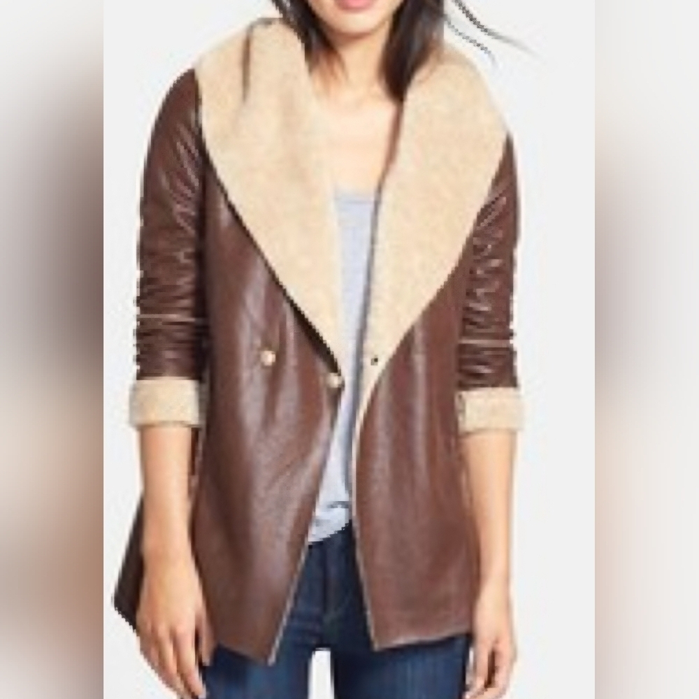 Vegan shearling jacket BOHO Collard color Brown Size L KUT from the KLOTH